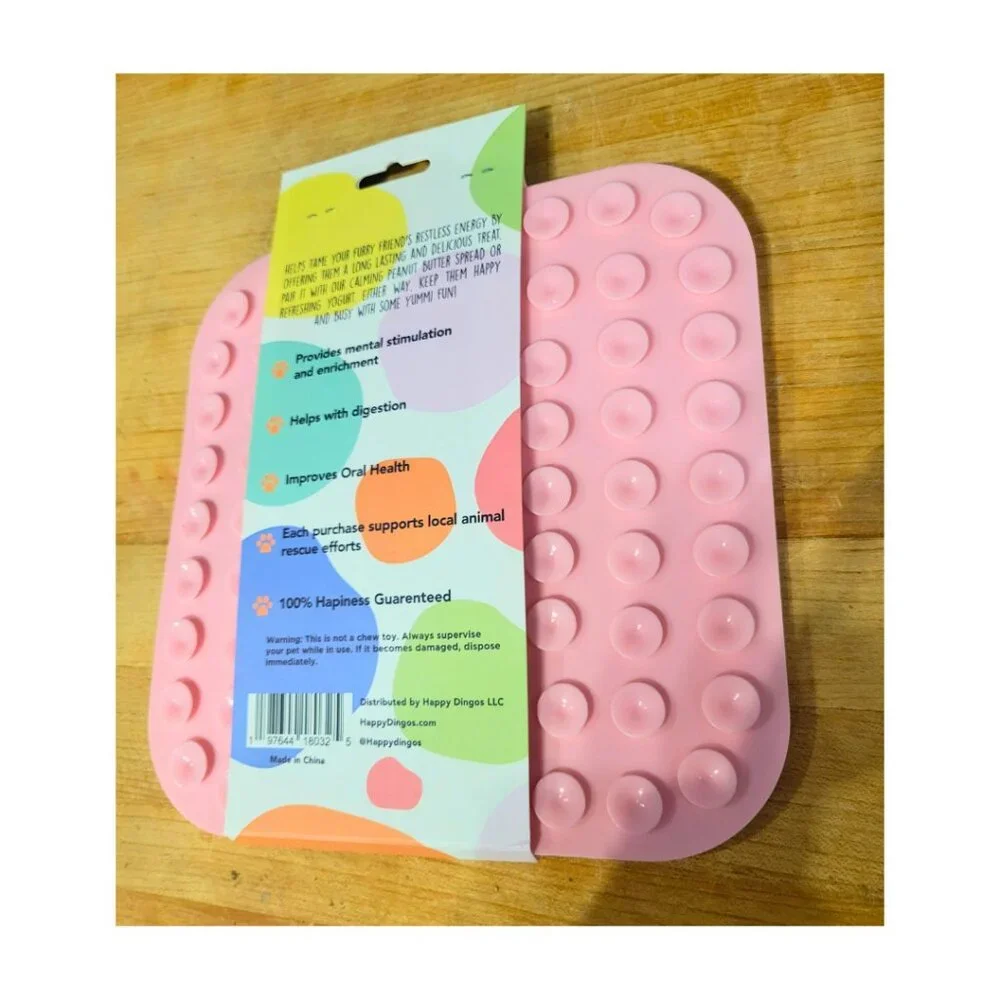 Happy Dingo Calming Lick Mat for Pets, Cat, Dog, Pink, NWT